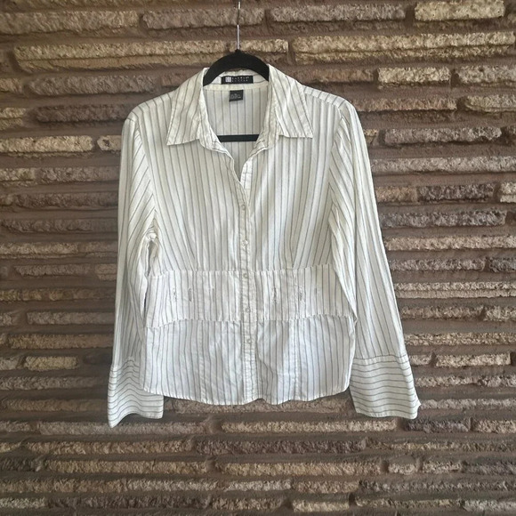 Carole Little Vintage White Subtle Stripe Blouse Size XL - Picture 6 of 7